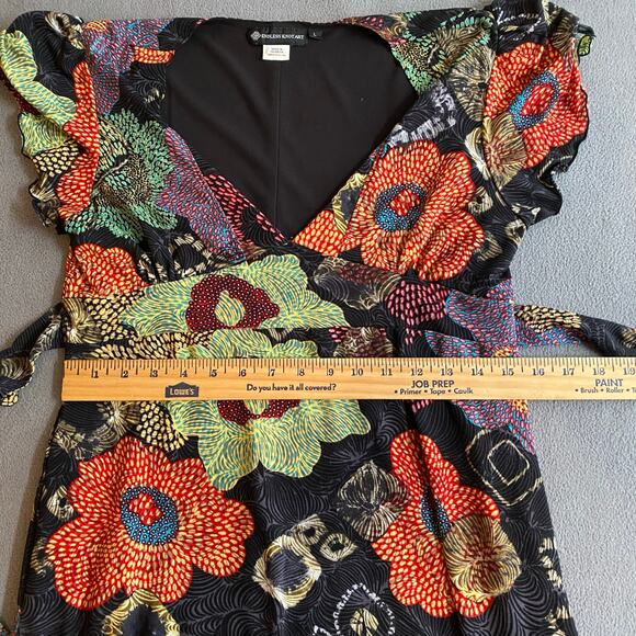 Endless Knot Art V Neck Fit Flare Abstract Floral Flutter Sleeve Dress Womens L - Picture 13 of 16